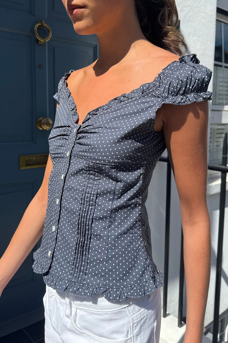Elena Polka Dot Top | Faded Navy With White Polka Dots / XS/S