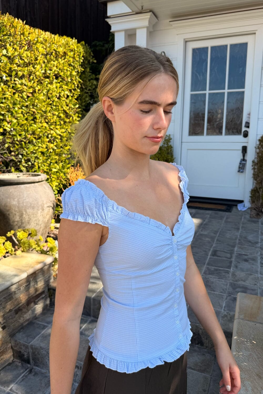 Elena Gingham Top | Square Light Blue and White / XS/S