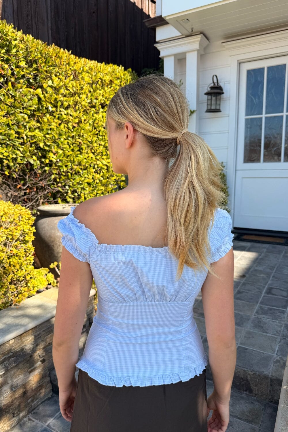 Elena Gingham Top | Square Light Blue and White / XS/S