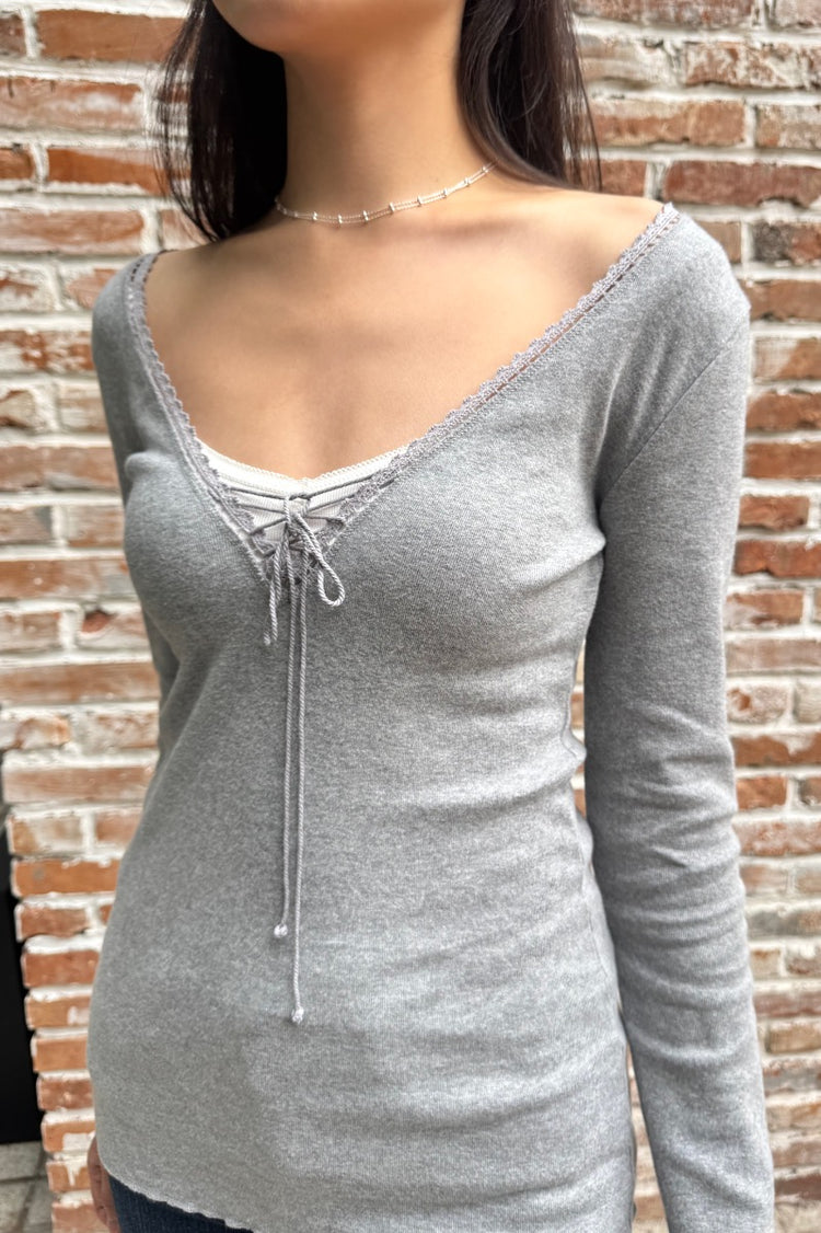 Tania V-Neck Lace Top | Heather Grey / XS/S