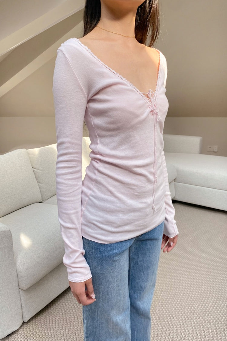 Tania V-Neck Lace Top | Pink / XS/S