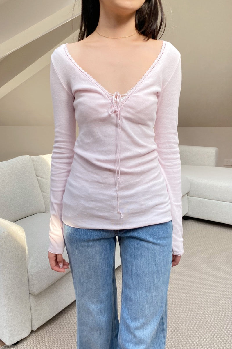 Tania V-Neck Lace Top | Pink / XS/S