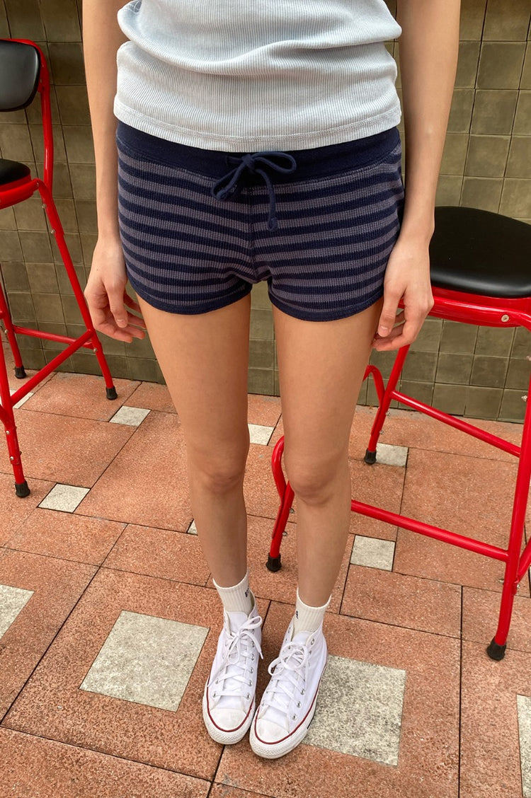 Marcie Striped Sweatshorts | Midnight Blue and Faded Blue Stripes / XS/S