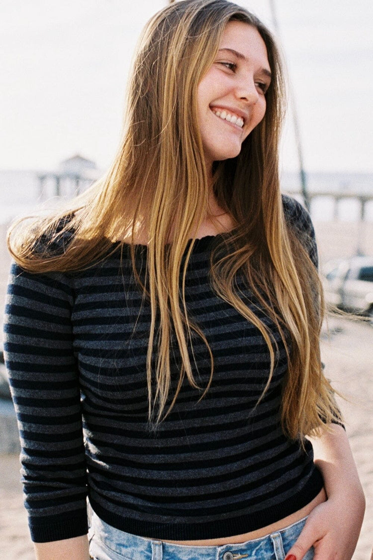 Stella Stripes Sweater | Navy With Grey Stripes / XS/S
