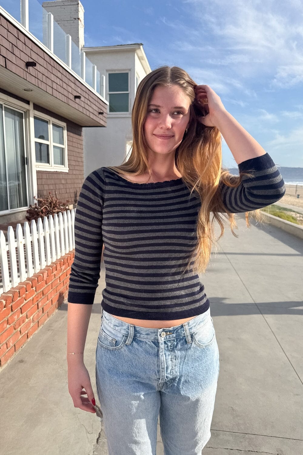 Stella Stripes Sweater | Navy With Grey Stripes / XS/S