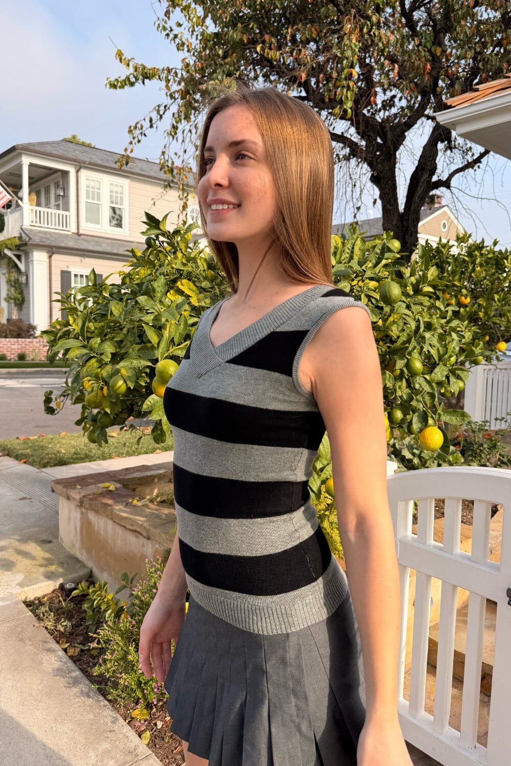 Amira Stripes Top | Black Grey Stripes / XS/S