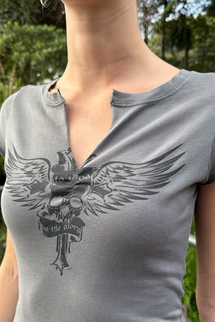 Mila Winged Skulls Top | Light Charcoal Grey / XS/S
