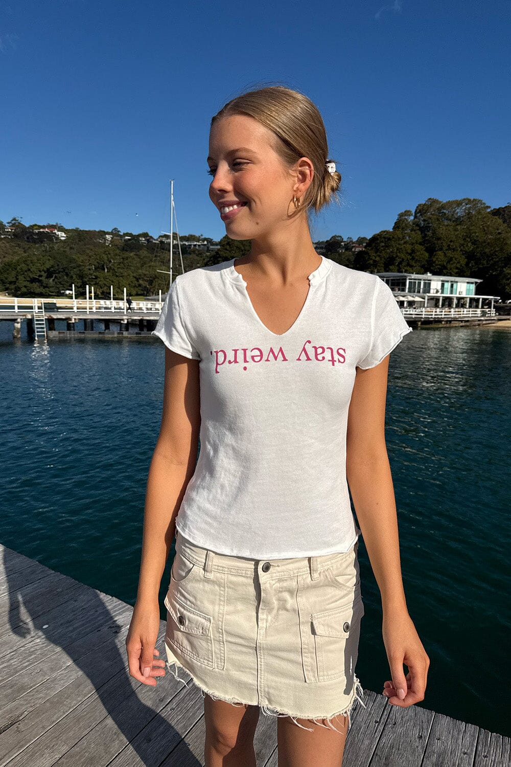 Ava Stay Weird Top | White / XS/S