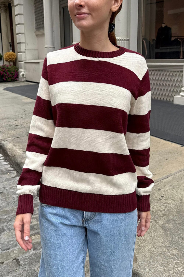 Martha Cotton Thick Stripe Sweater | Burgundy Ivory Thick Stripes / Regular Fit