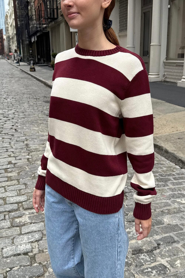 Martha Cotton Thick Stripe Sweater | Burgundy Ivory Thick Stripes / Regular Fit