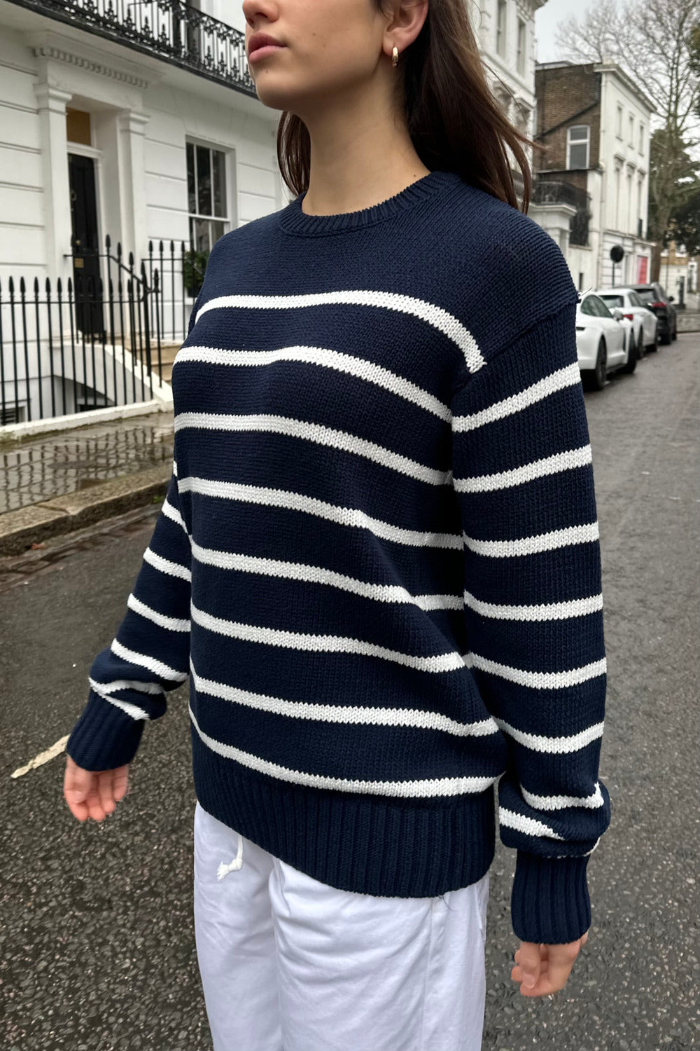 Navy Blue With Thin White Stripes / Oversized Fit