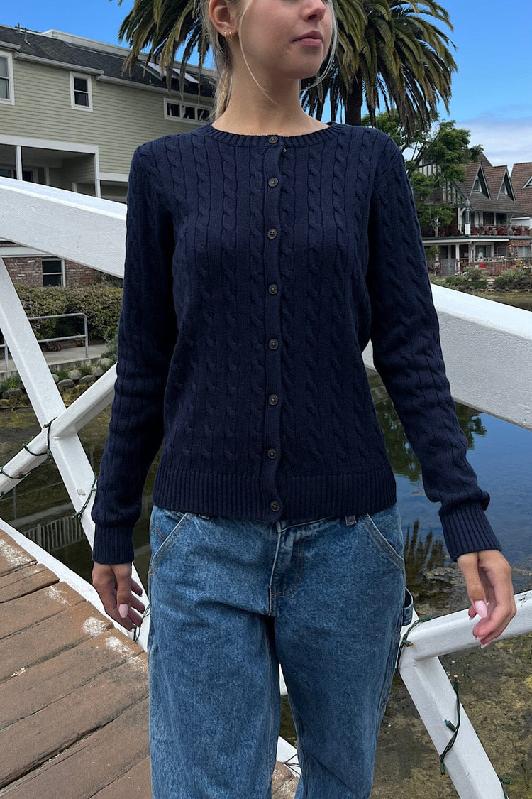 Amalie Cable Knit Cardigan | Navy Blue / S/M