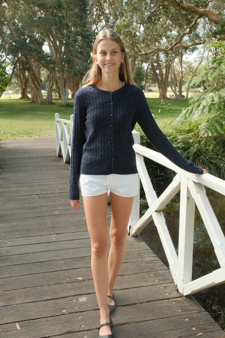 Amalie Cable Knit Cardigan | Navy Blue / S/M