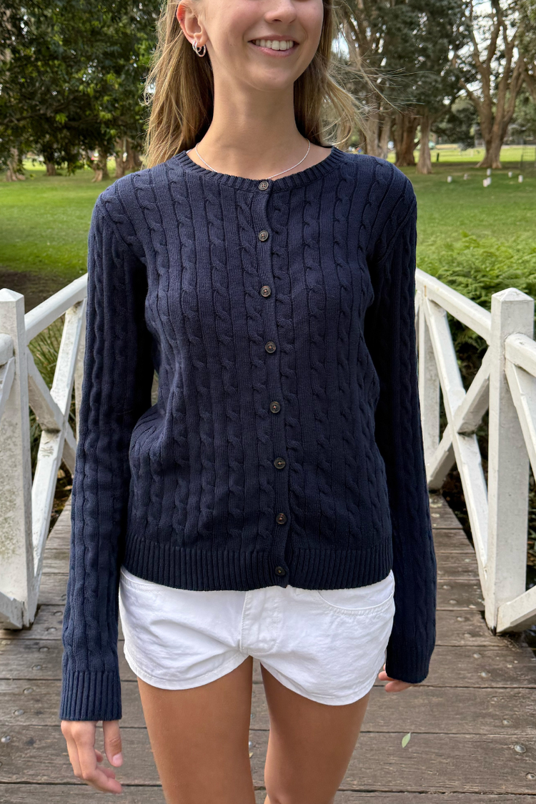 Amalie Cable Knit Cardigan | Navy Blue / S/M
