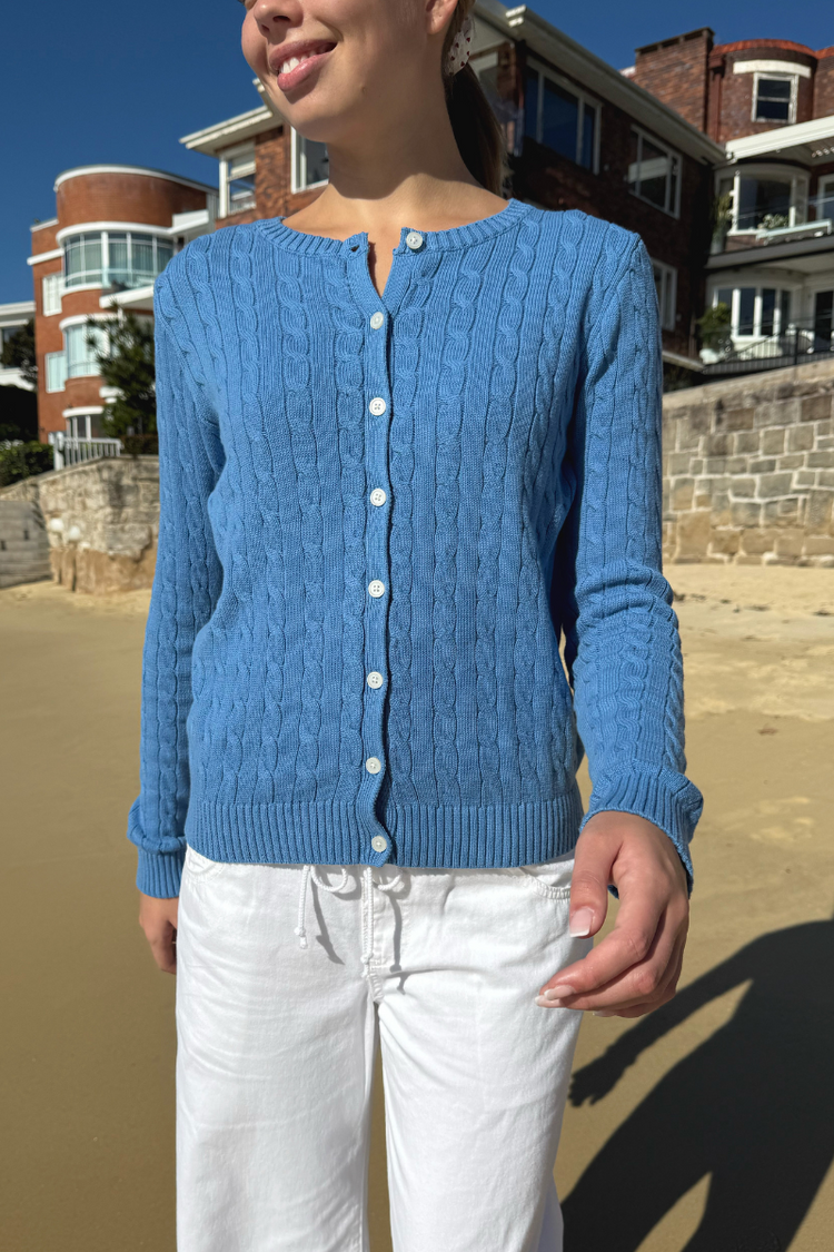 Amalie Cable Knit Cardigan | Sky Blue / S/M