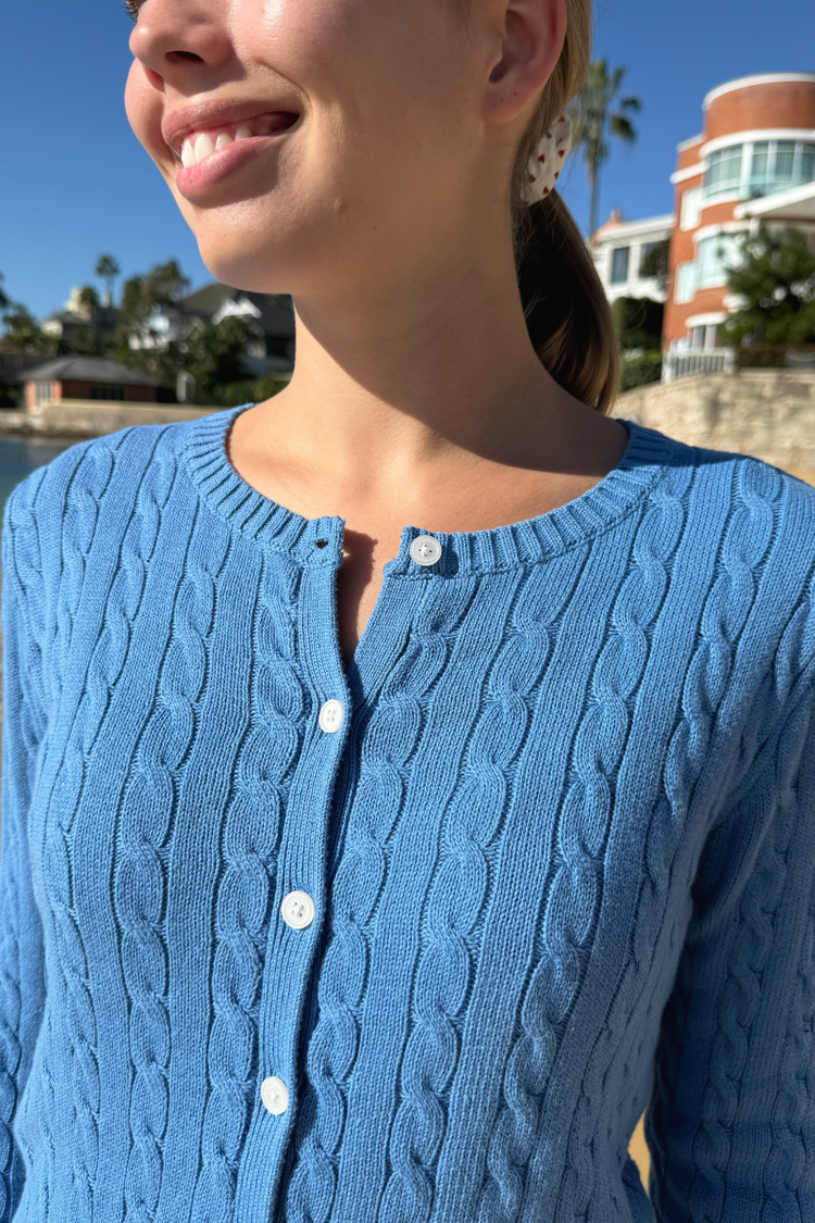 Amalie Cable Knit Cardigan | Sky Blue / S/M
