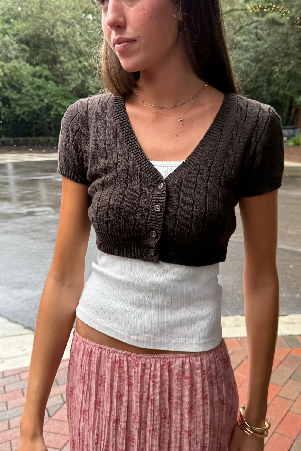 Larah Short Sleeve Cardigan | Dark Brown / XS/S
