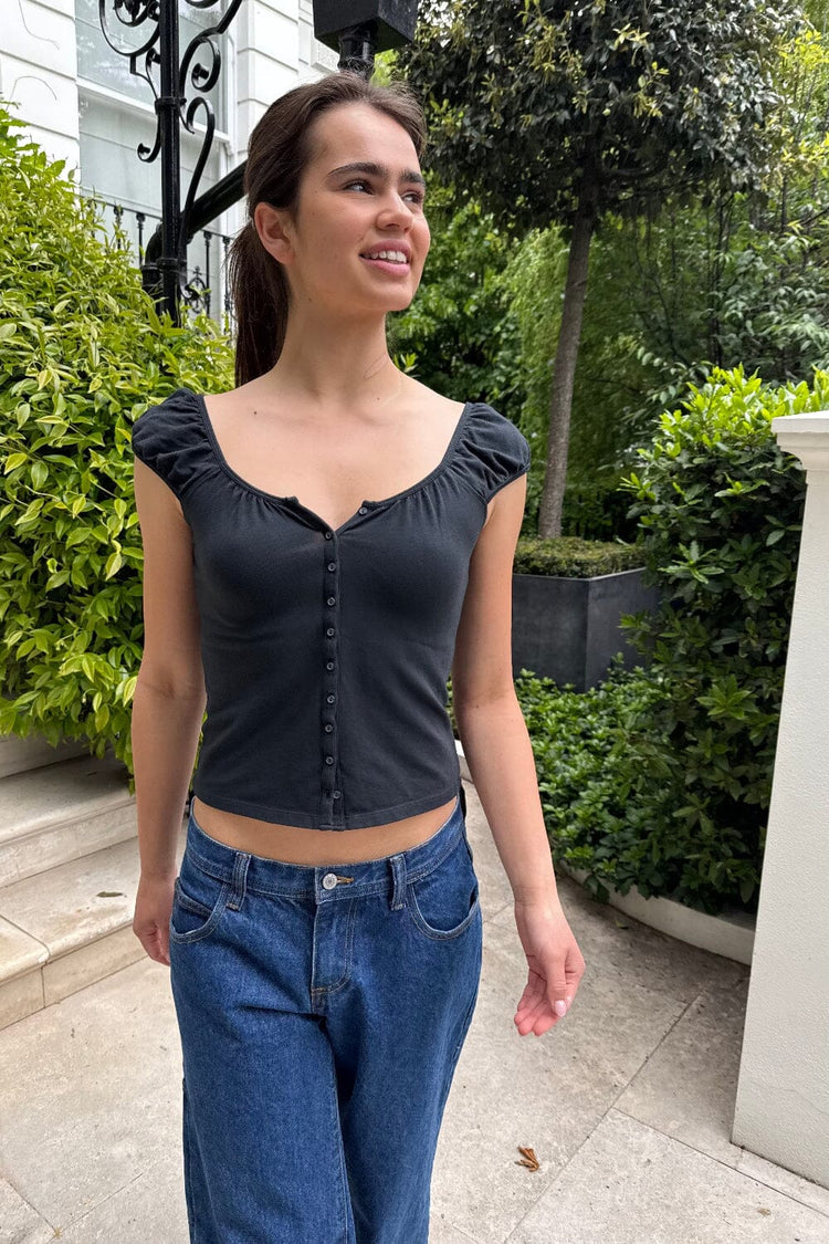 Jayda Button Top | Black / XS/S