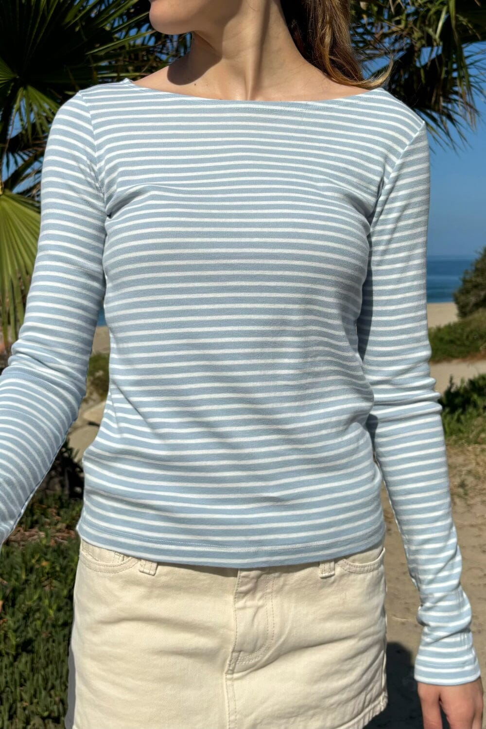 White and Light Blue Stripes / S