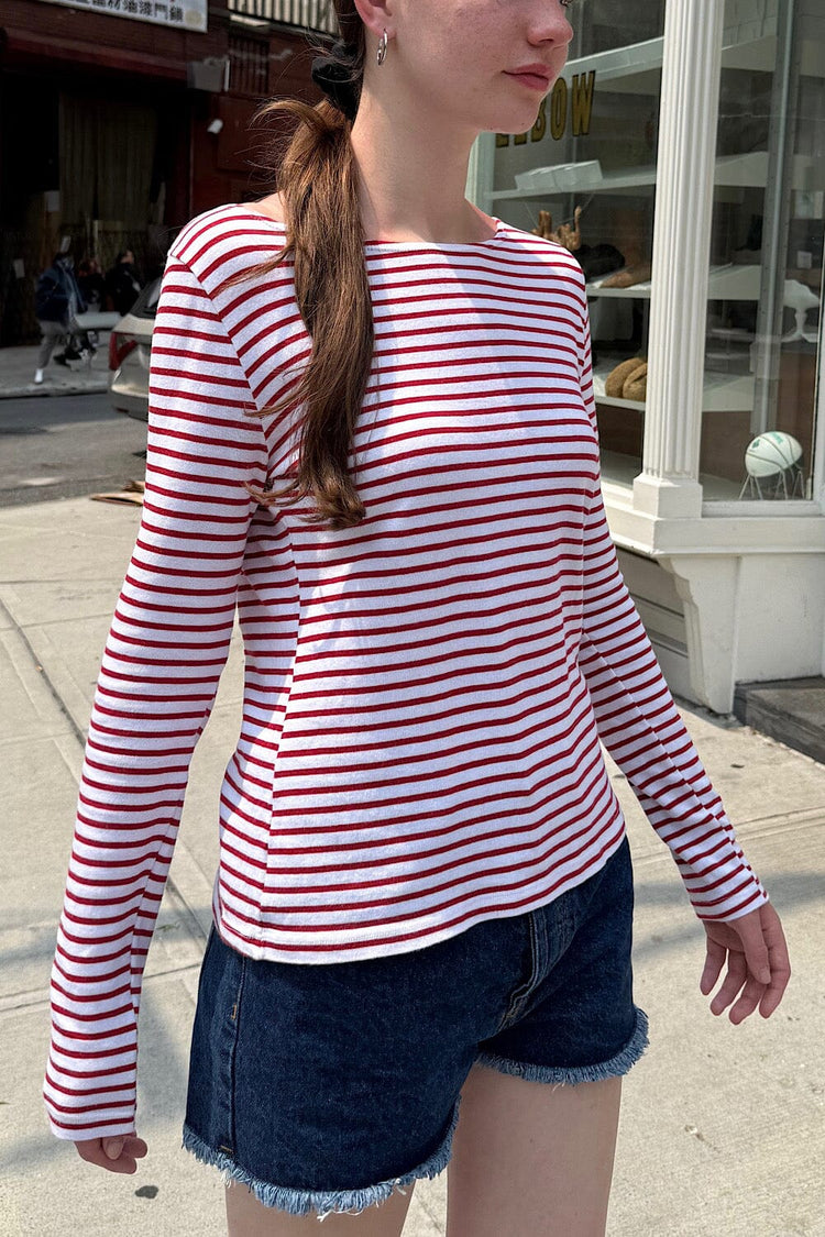 Catalina Stripes Top | White With Red Striped / XS/S