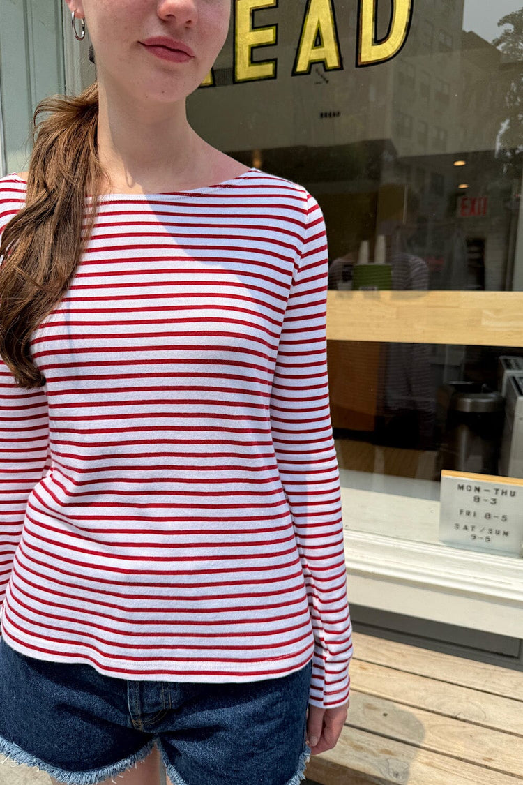 Catalina Stripes Top | White With Red Striped / XS/S