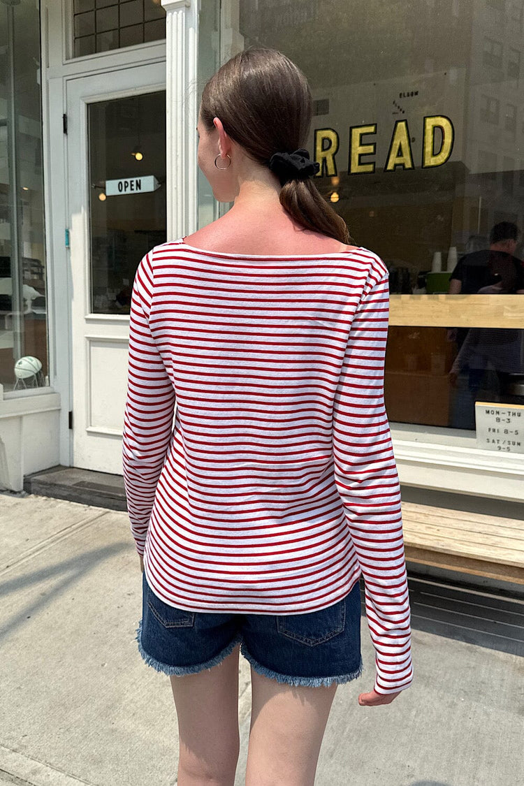 Catalina Stripes Top | White With Red Striped / XS/S