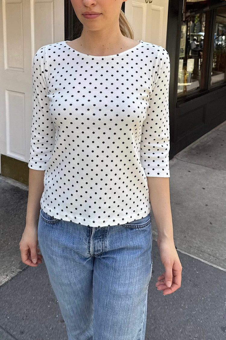 Jennie Polka Dots Top | White Navy Polka Dots / XS/S
