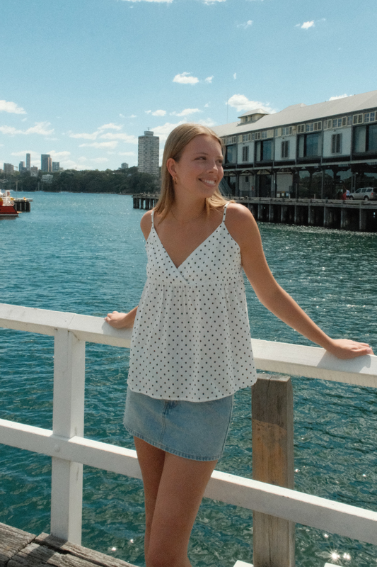 White With Navy Large Polka Dot / XS/S