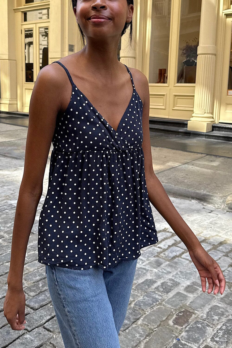 Edith Polka Dot Tank | Navy Blue with White Polka Dots / XS/S