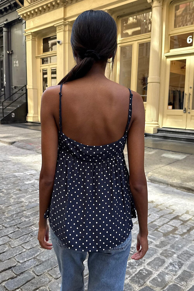 Edith Polka Dot Tank | Navy Blue with White Polka Dots / XS/S