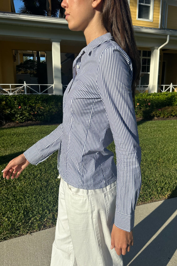 Millie Striped Top | Navy Blue White Vertical Stripes / XS/S