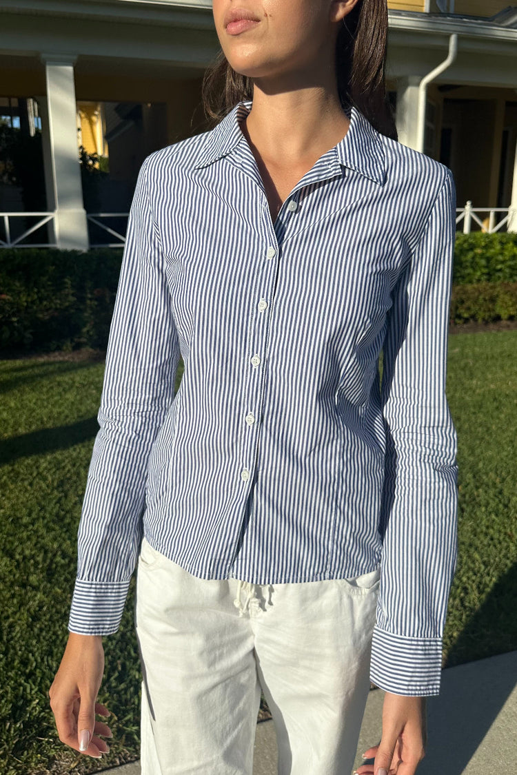 Millie Striped Top | Navy Blue White Vertical Stripes / XS/S