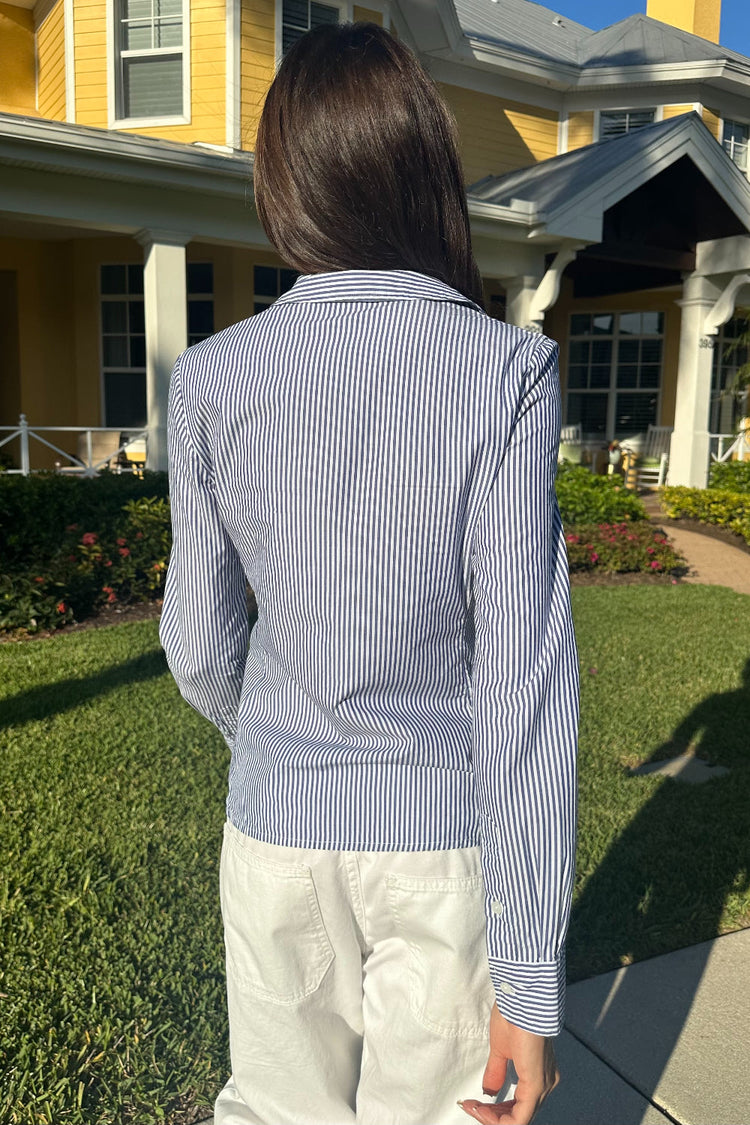 Millie Striped Top | Navy Blue White Vertical Stripes / XS/S