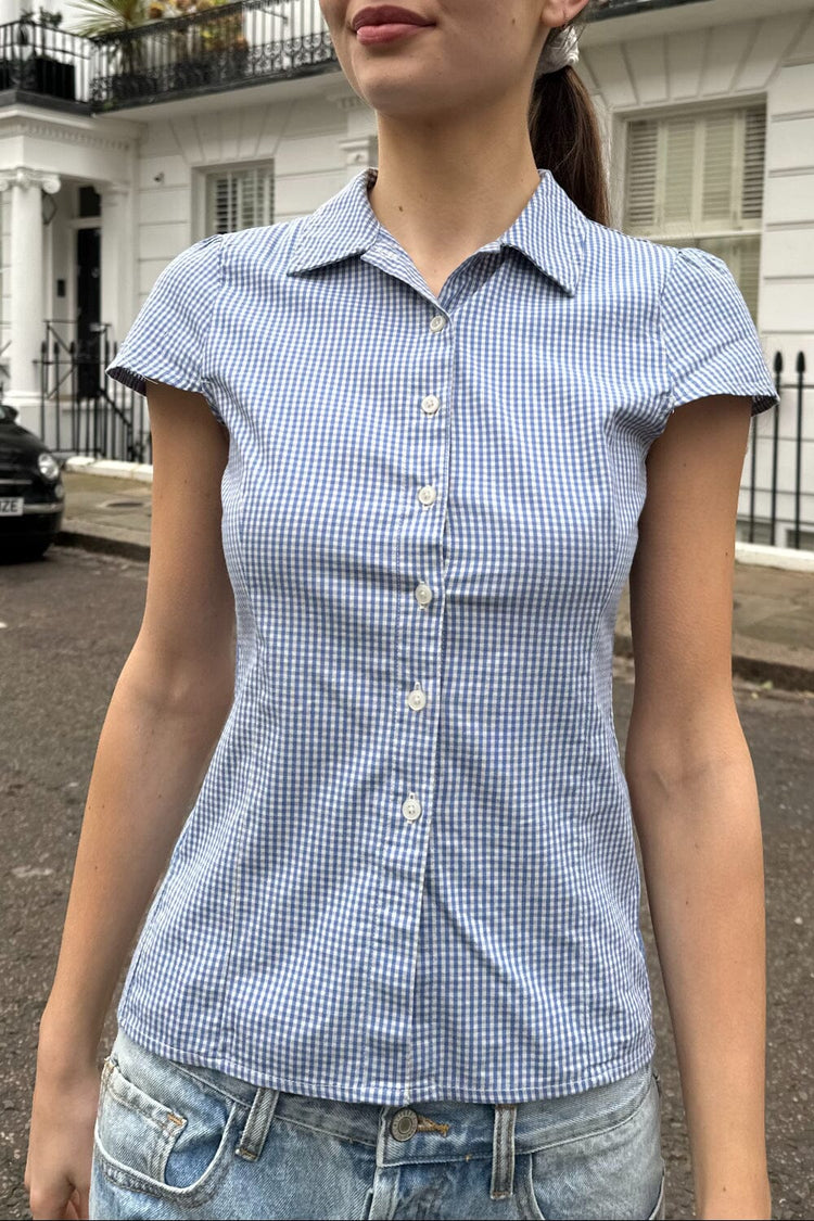 Rue Plaid Top | Blue and White Plaid / XS/S