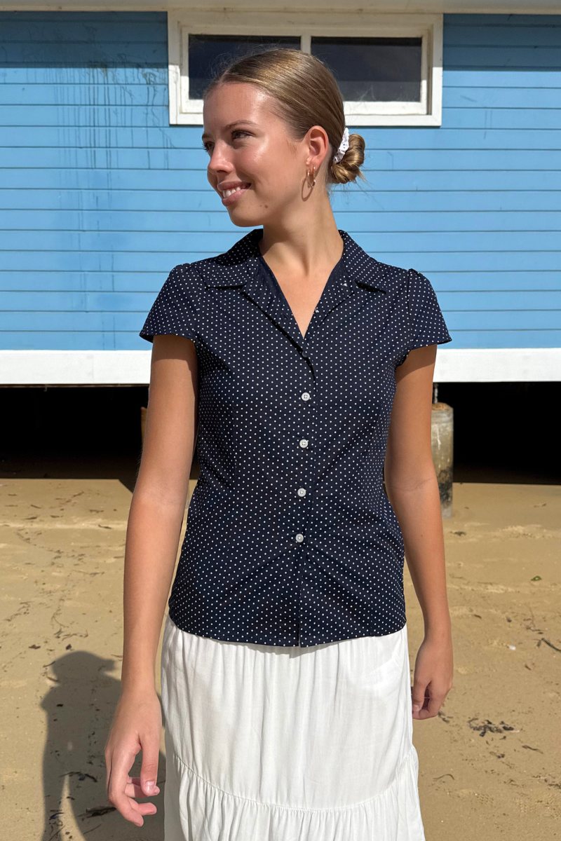 Faded Navy Blue With White Polka Dots / XS/S