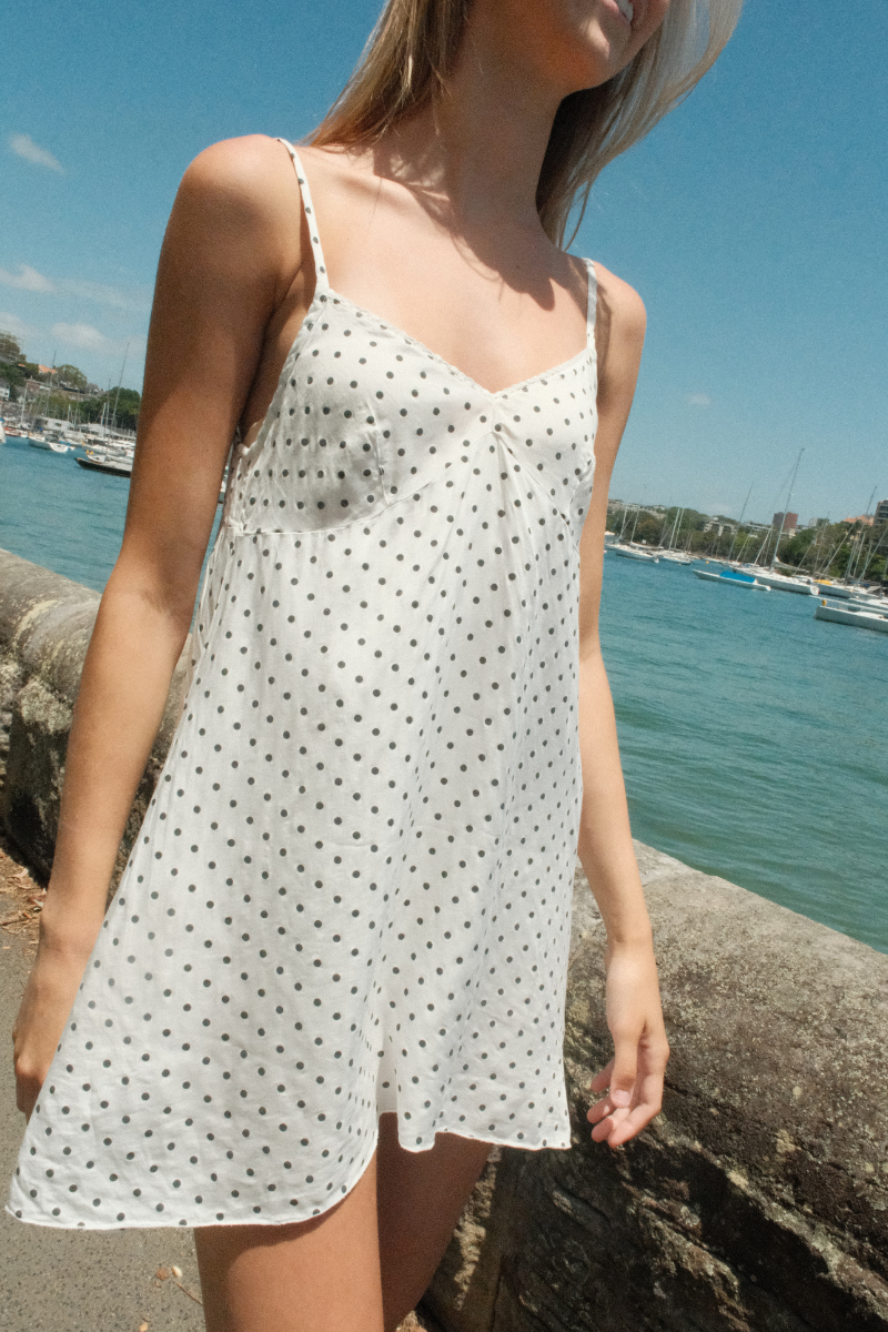 White with Navy Large Polka Dots / XS/S