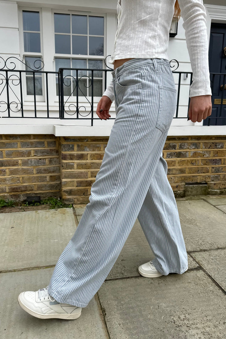 Gigi Pants | Light Blue White Stripes Vertical / S