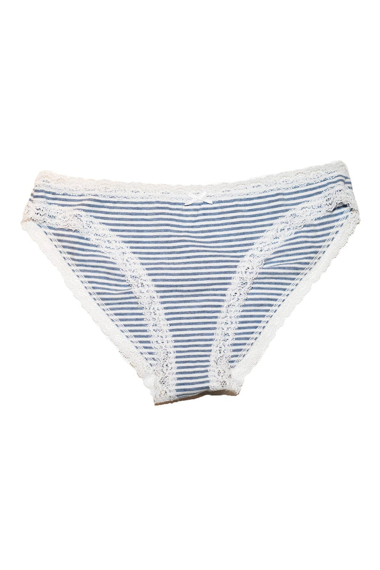 Stripe Scallop Bow Underwear | White With Faded Navy Stripes / S