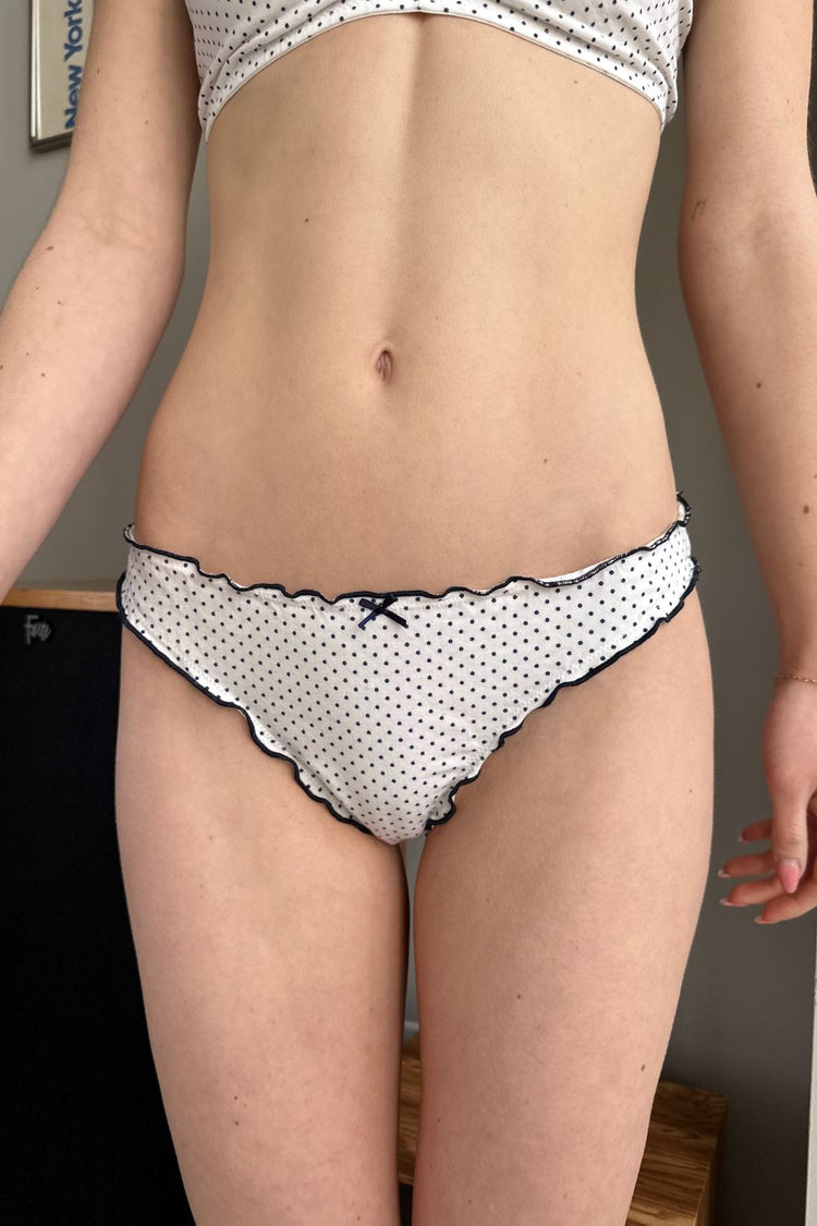 Polka Dots Scallop Bow Underwear | White With Navy Blue Polka Dots / S