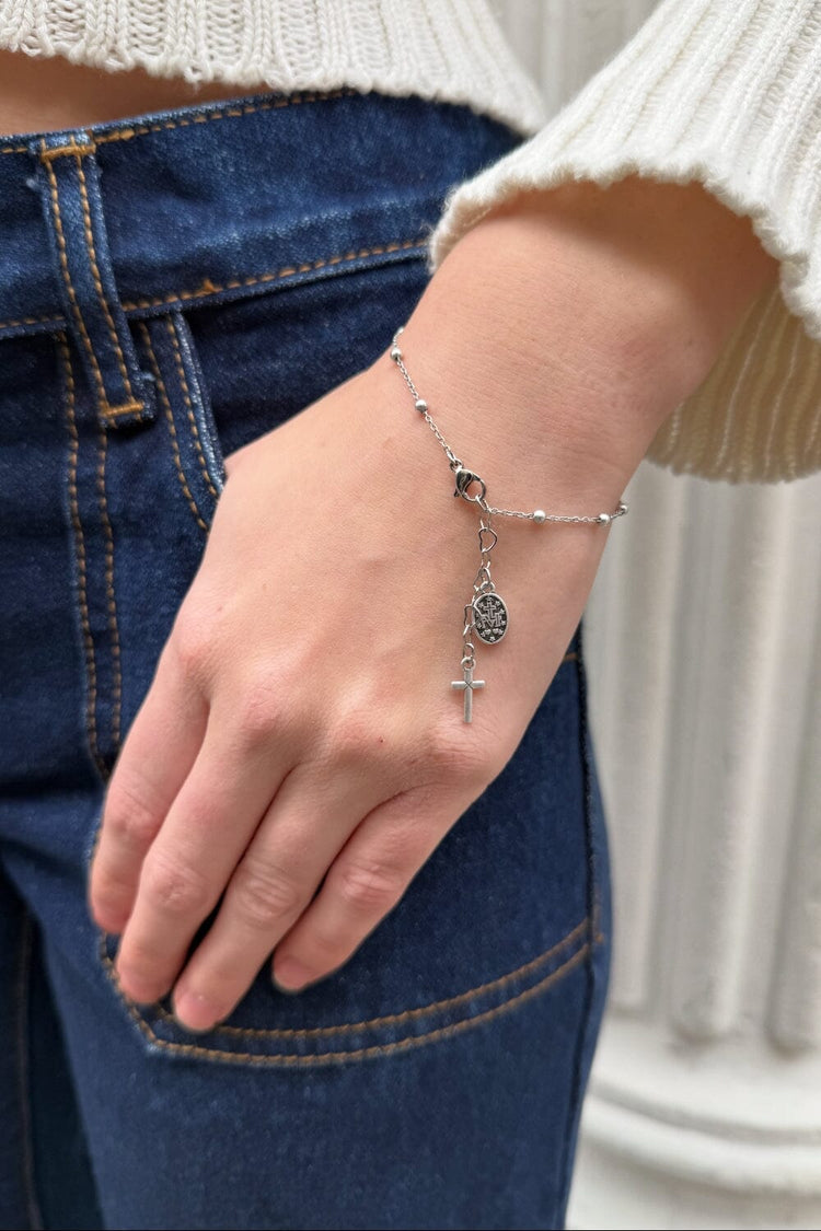 Beads And Cross Bracelet | Silver