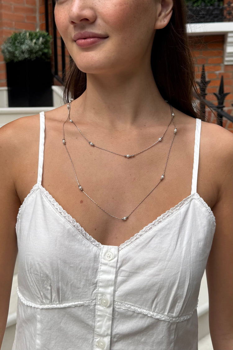 Double Chain Pearl Necklace | Silver