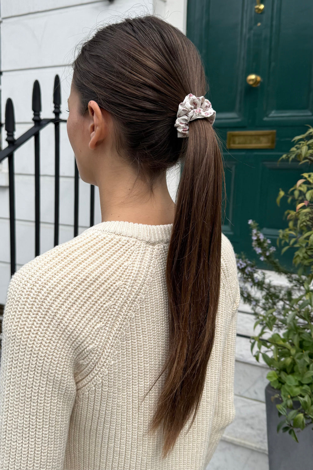 Floral Scrunchie | White With A Bouquet Of Roses