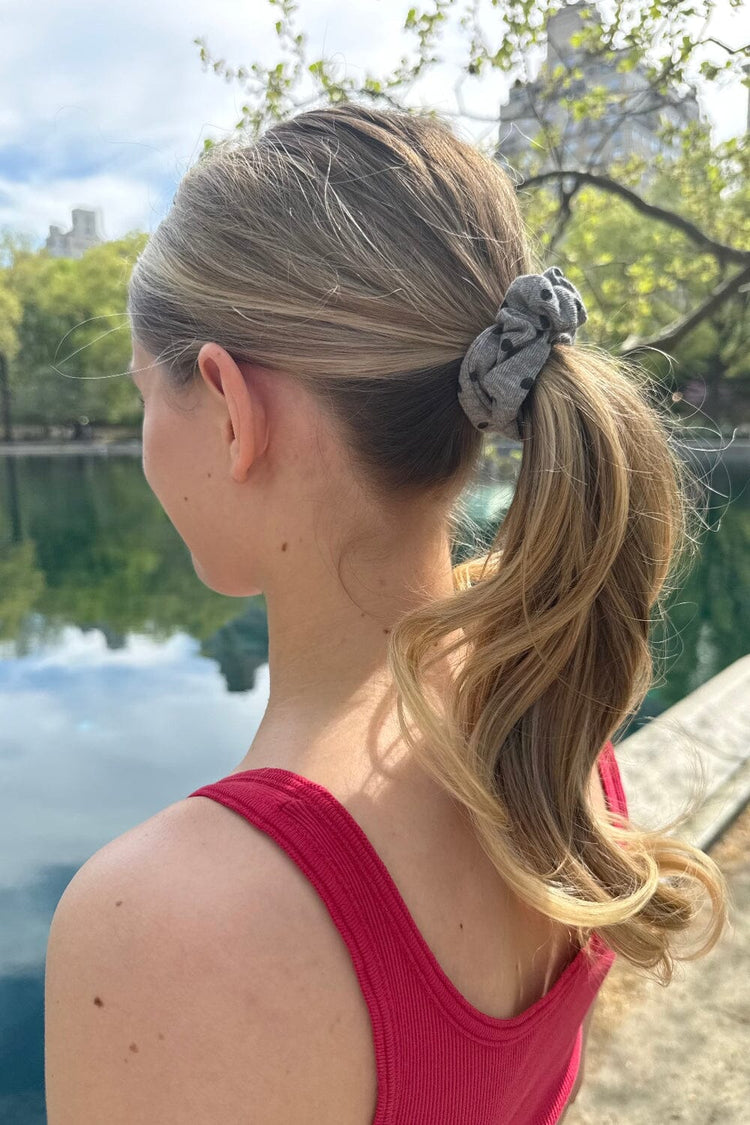 Polka Dot Scrunchie | Heather Grey With Black Polka Dots