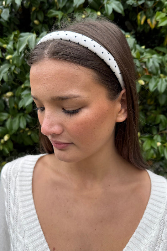 White Navy Polka Dots