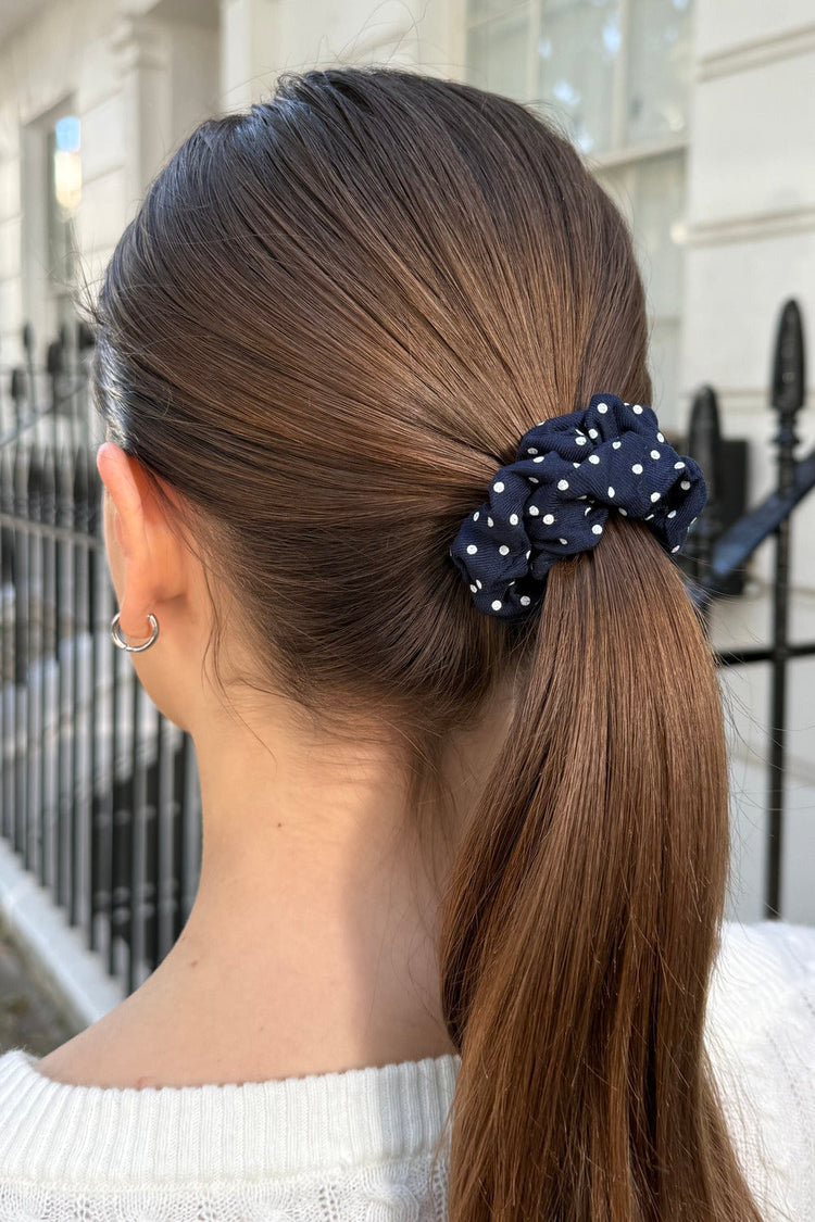 Polka Dots Scrunchie | Navy With White Polka Dots