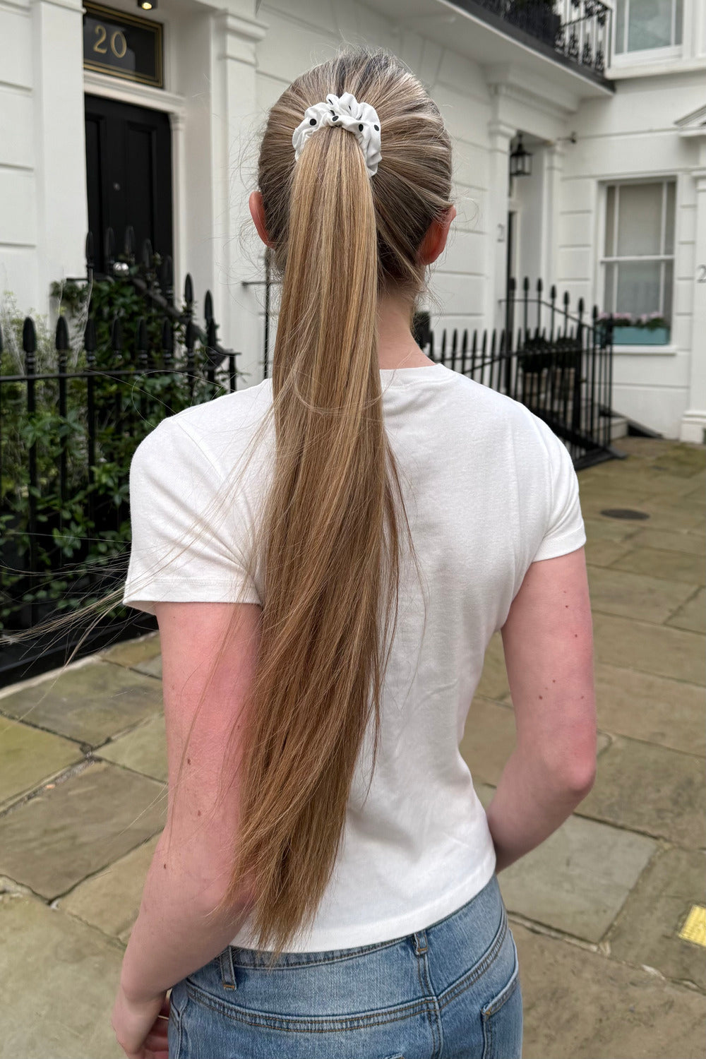 Polka Dots Scrunchie | White Large Black Polka Dots