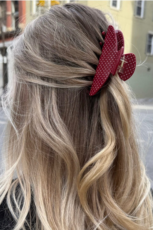 Burgundy with White Polka Dots
