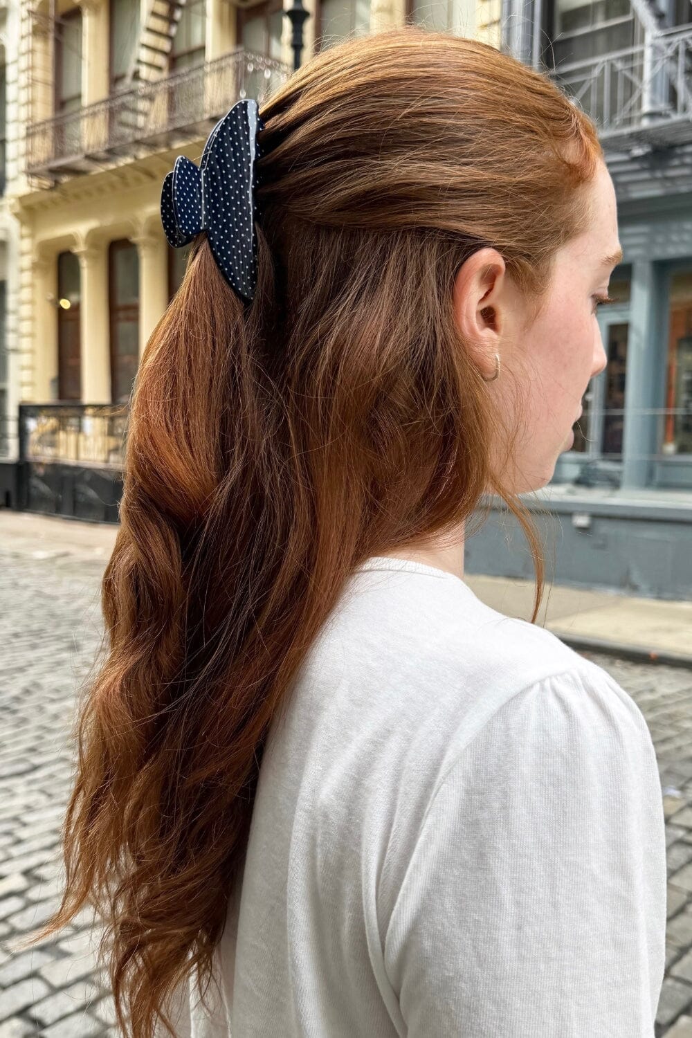 Hair Claws | Navy with White Polka Dots