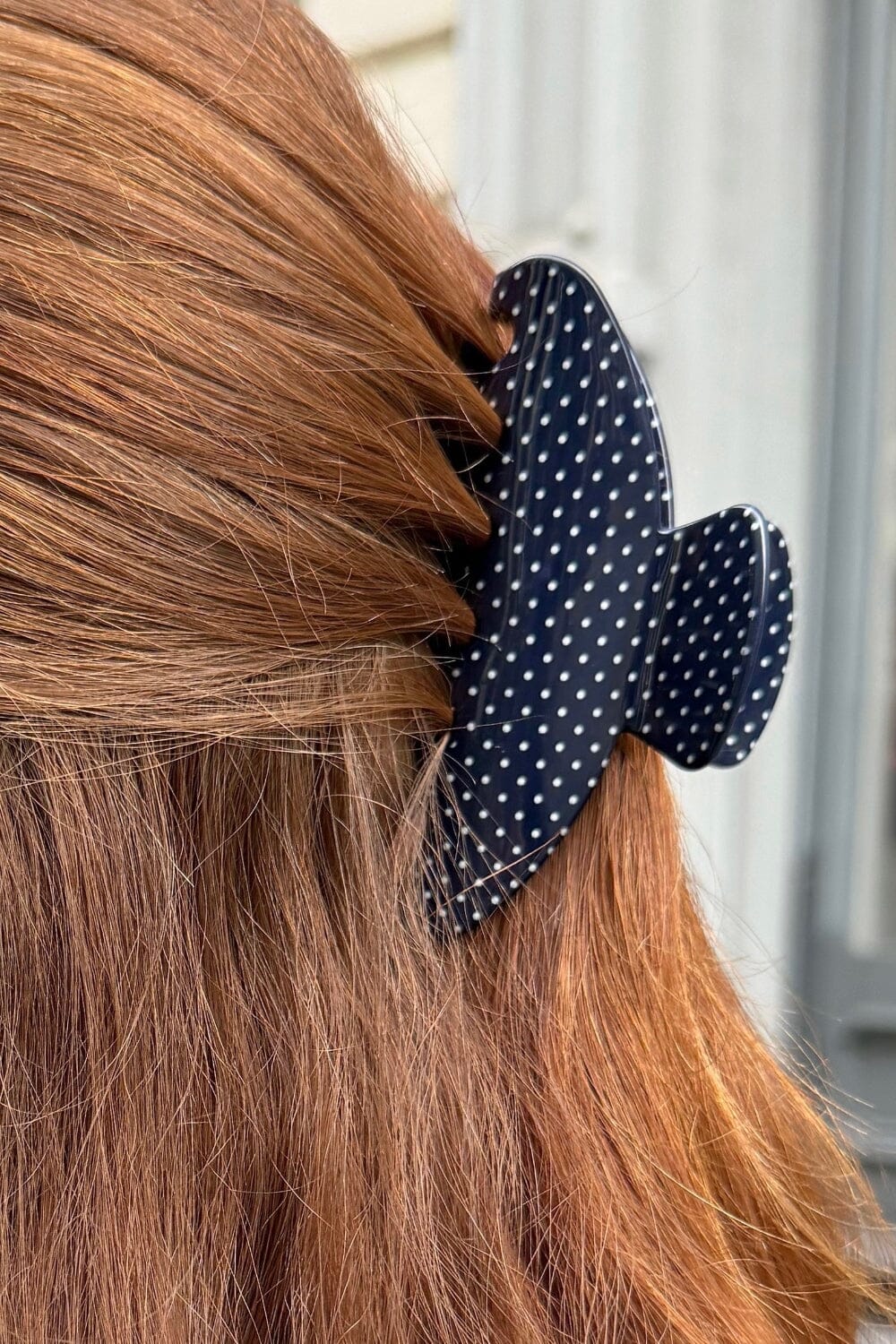 Hair Claws | Navy with White Polka Dots