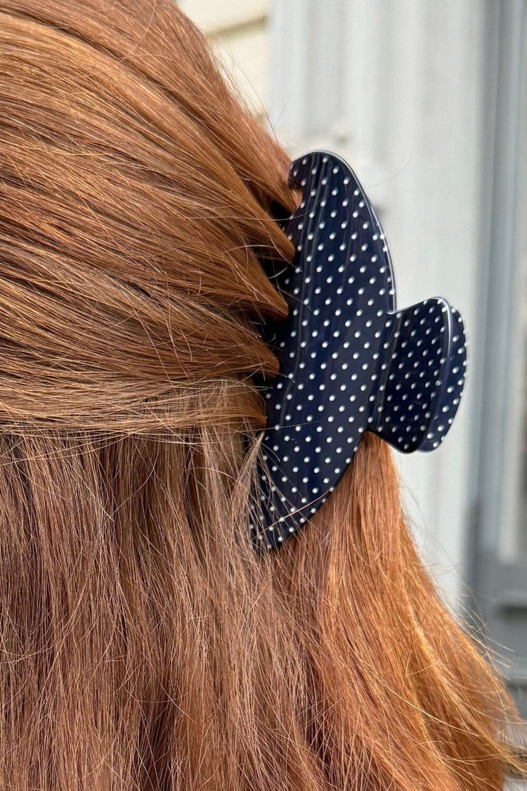 Hair Claws | Navy with White Polka Dots